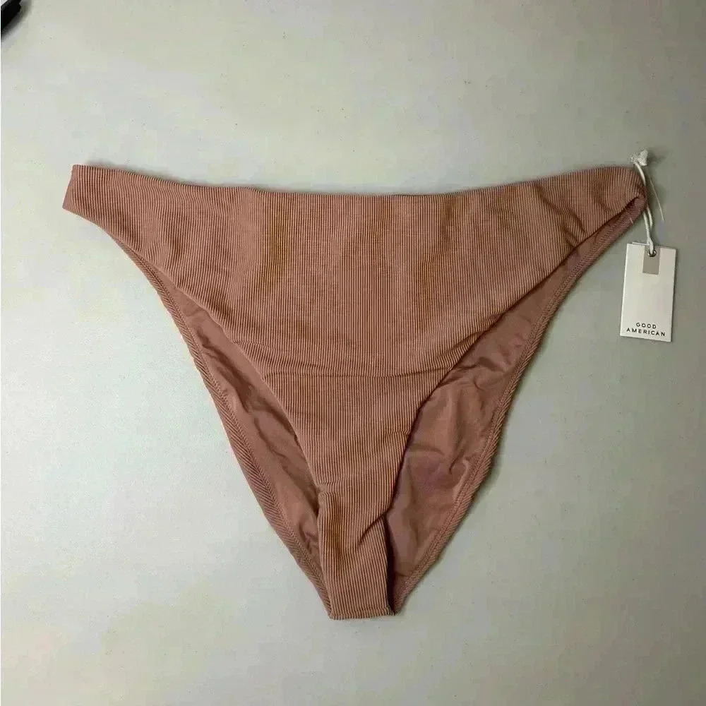 Good American Ribbed Better Cheeky  Bottoms Sz 7 Medium Desert Rose NWT‎